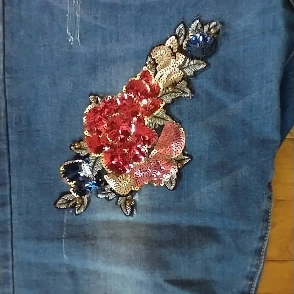 BOSTON PROPER Women's Jeans Size 16 Sequin Floral Stretch Straight Leg Pant - Picture 3 of 16